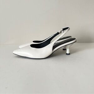 NEW Seychelles Brooklyn Dressy White Leather Kitten Heel Slingback Pumps, Sz 8